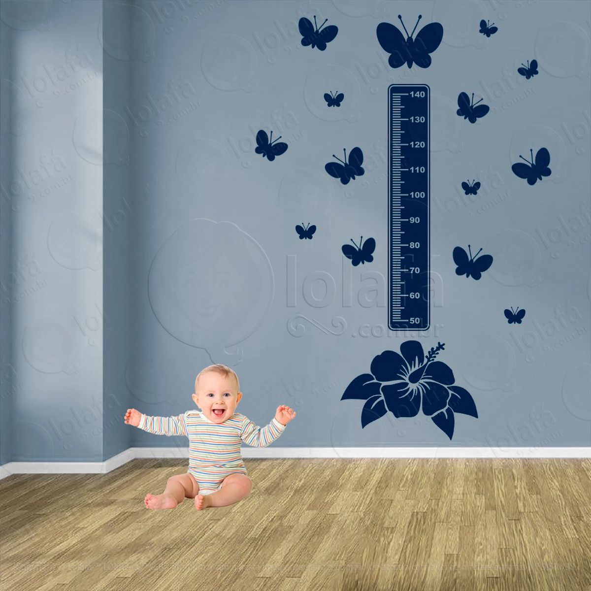 flor e borboletas adesivo régua de crescimento infantil, medidor de altura para quarto, porta e parede - mod:665