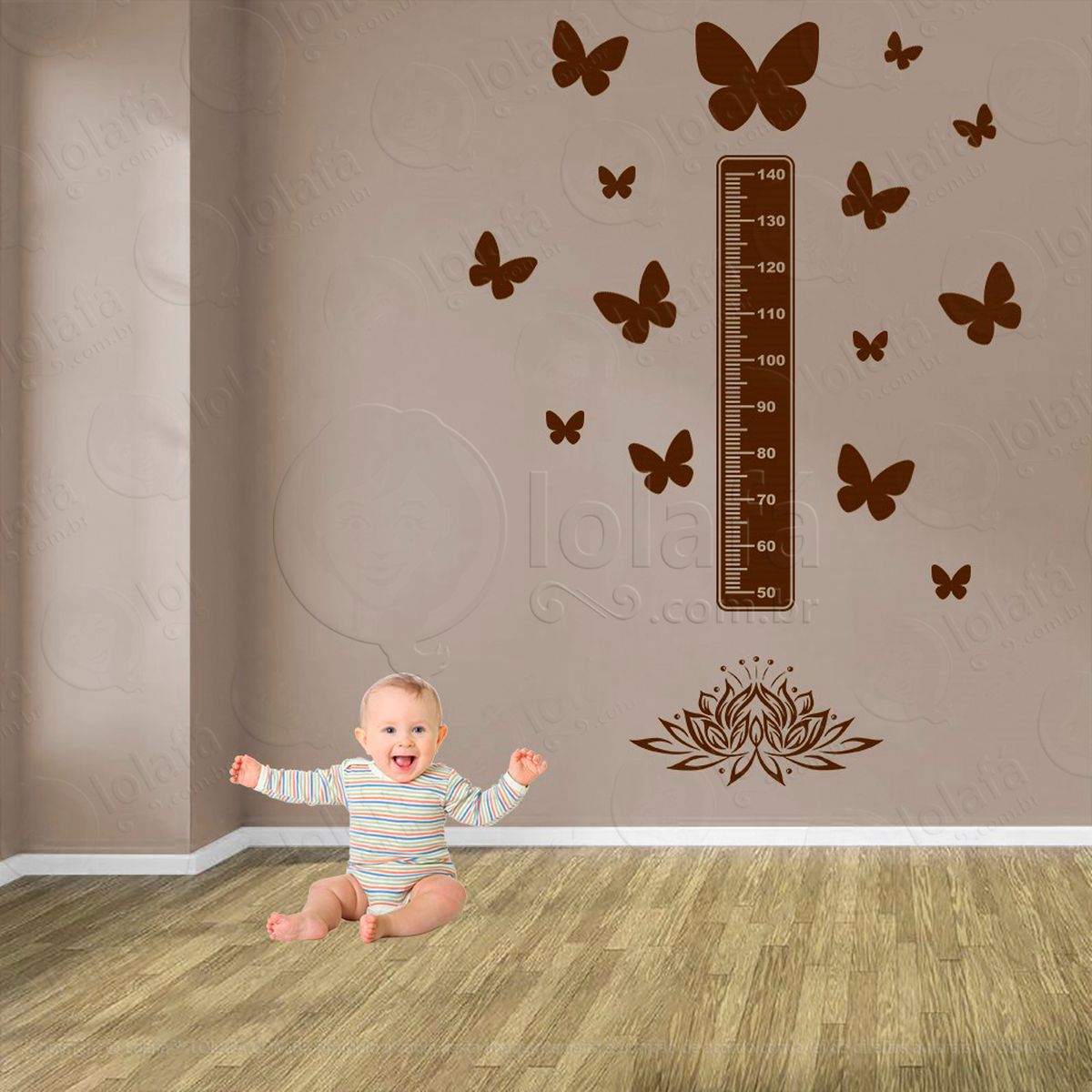 flor e borboletas adesivo régua de crescimento infantil, medidor de altura para quarto, porta e parede - mod:671