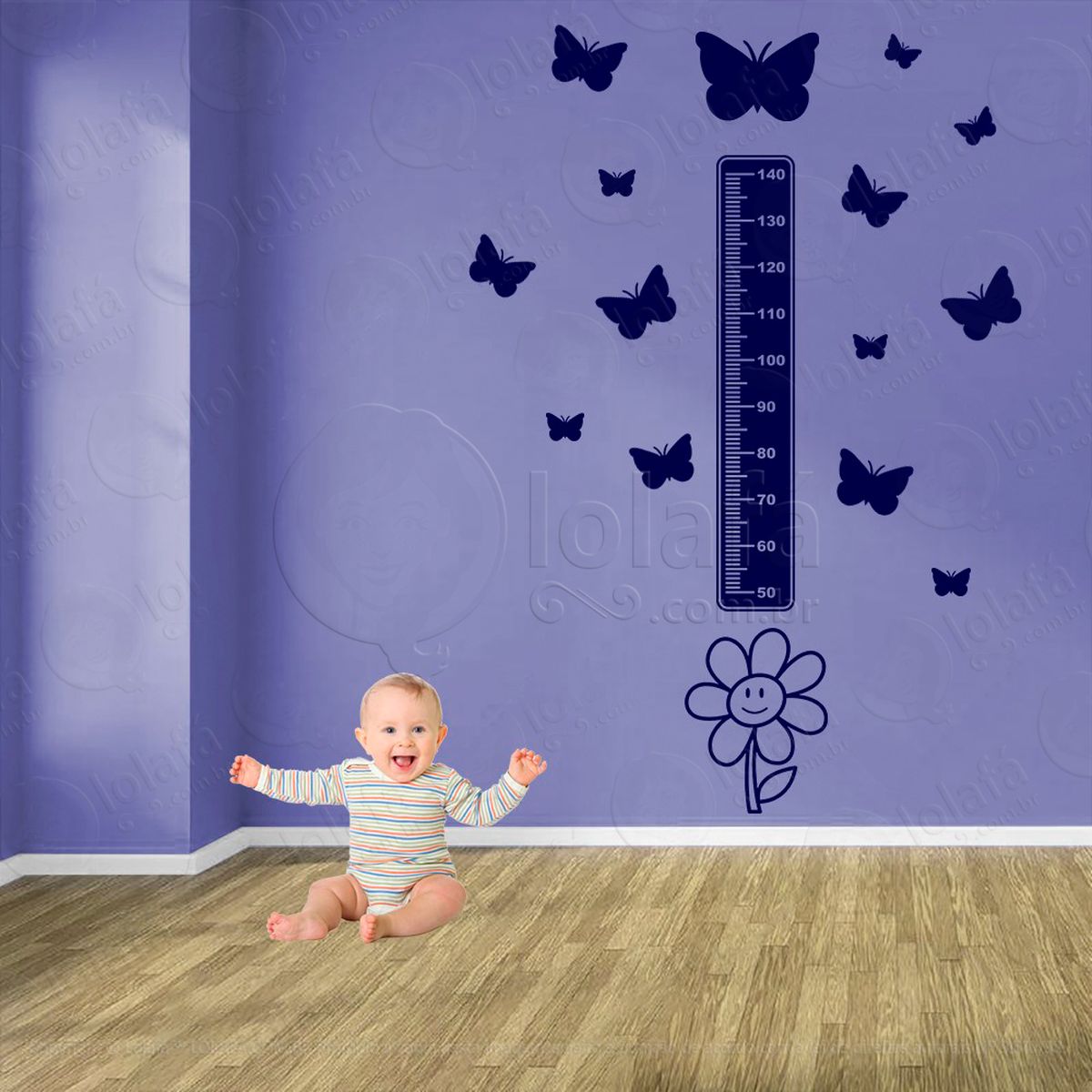 flor e borboletas adesivo régua de crescimento infantil, medidor de altura para quarto, porta e parede - mod:679