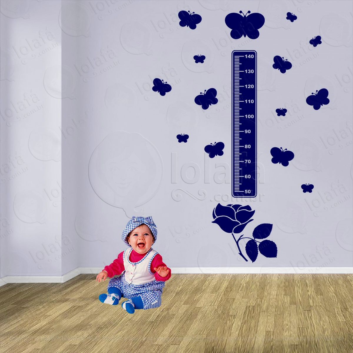 flor e borboletas adesivo régua de crescimento infantil, medidor de altura para quarto, porta e parede - mod:681