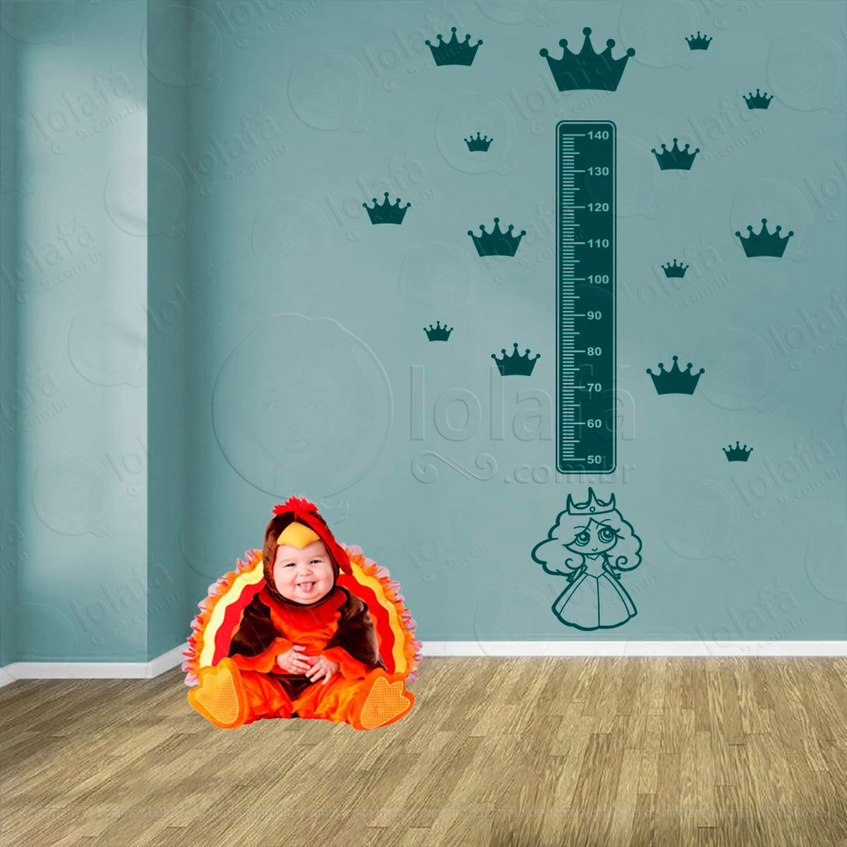 princesa e coroas adesivo régua de crescimento infantil, medidor de altura para quarto, porta e parede - mod:683