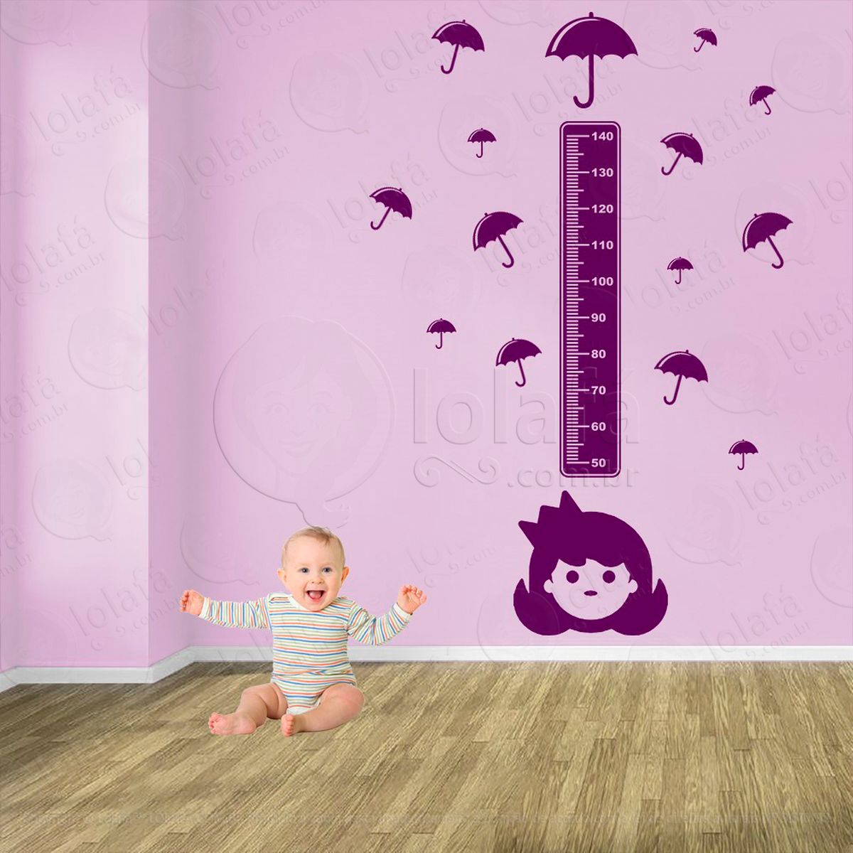 princesa e guarda-chuvas adesivo régua de crescimento infantil, medidor de altura para quarto, porta e parede - mod:684