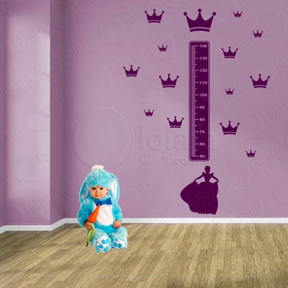 princesa e coroas adesivo régua de crescimento infantil, medidor de altura para quarto, porta e parede - mod:689
