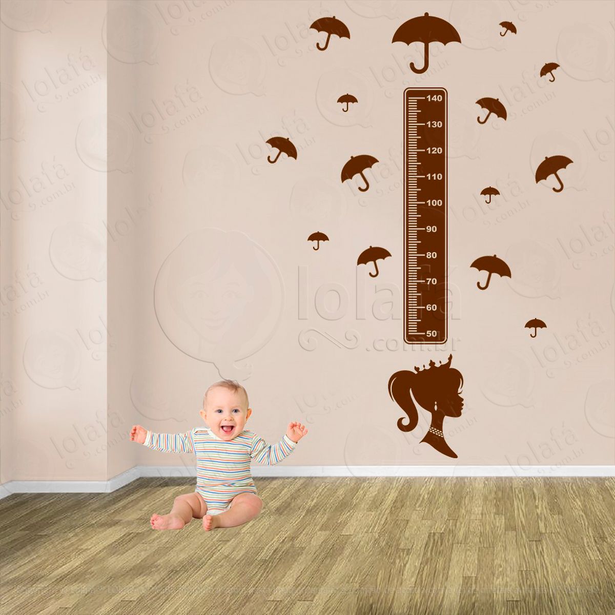 princesa e guarda-chuvas adesivo régua de crescimento infantil, medidor de altura para quarto, porta e parede - mod:690