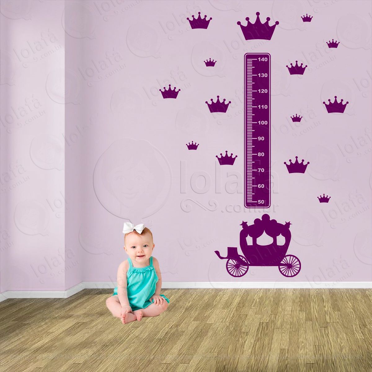 carruagem e coroas adesivo régua de crescimento infantil, medidor de altura para quarto, porta e parede - mod:692