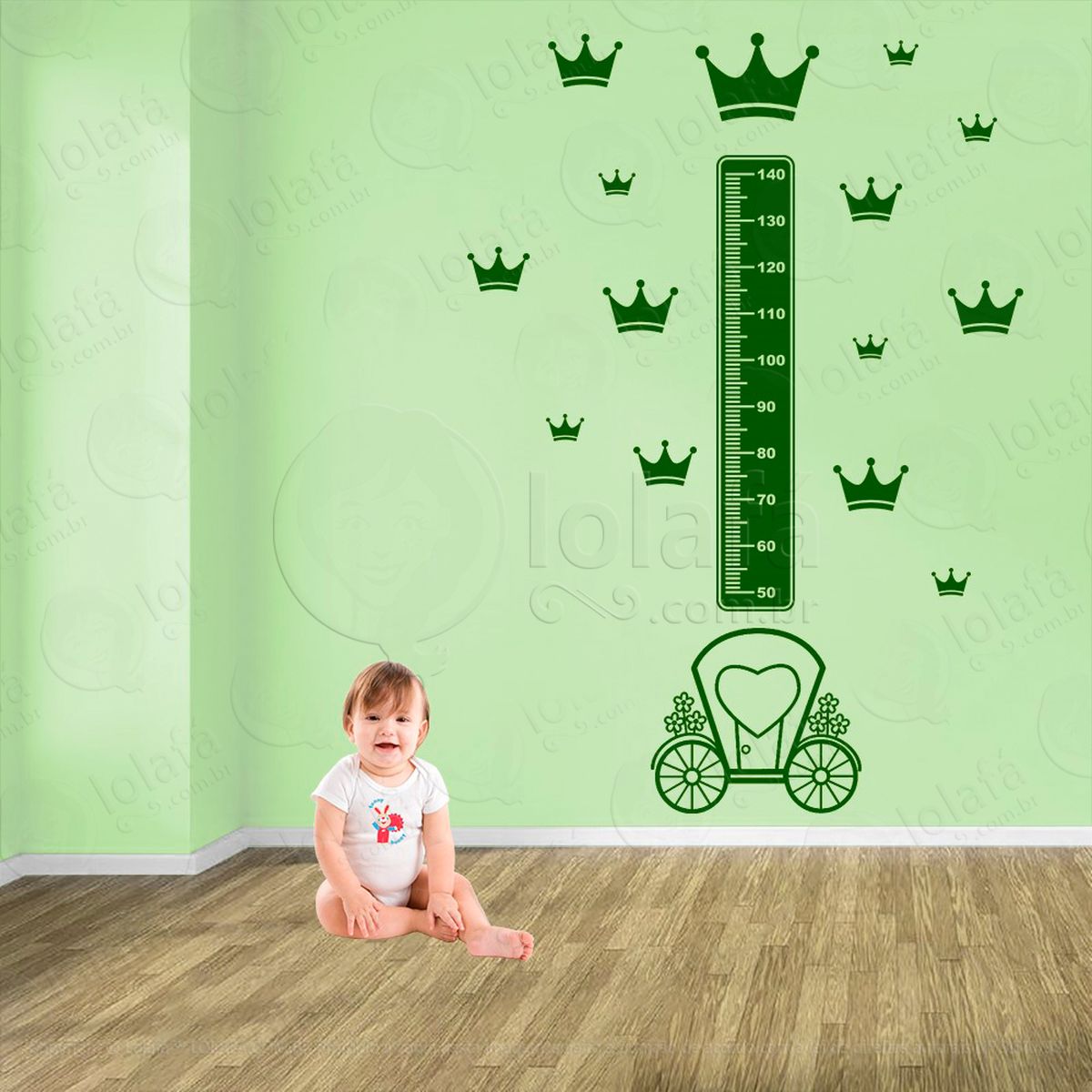 carruagem e coroas adesivo régua de crescimento infantil, medidor de altura para quarto, porta e parede - mod:699