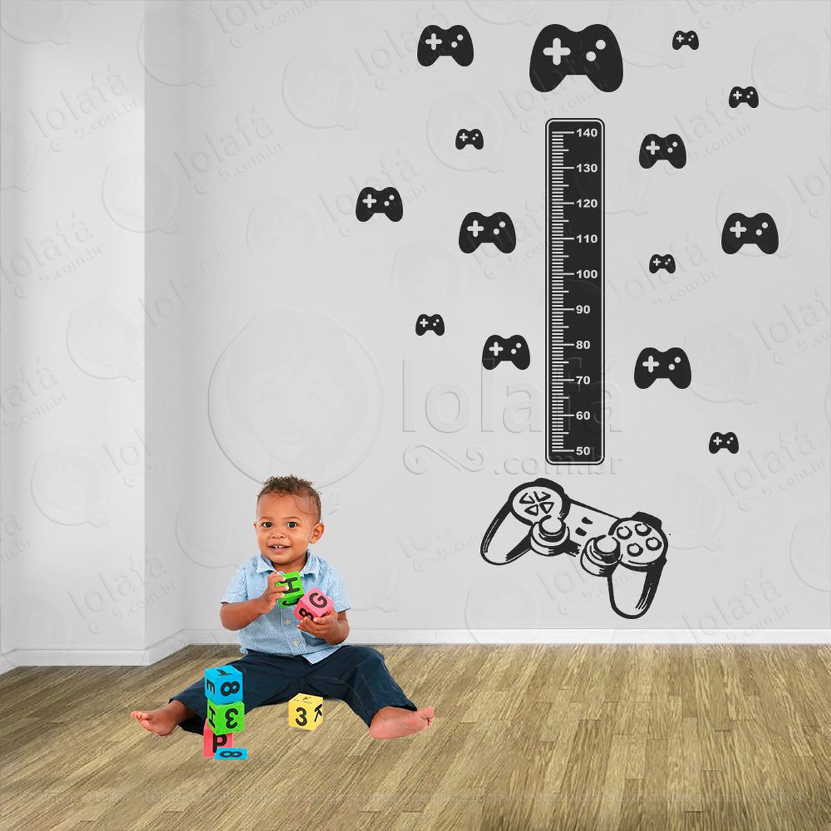 vídeo game e controles adesivo régua de crescimento infantil, medidor de altura para quarto, porta e parede - mod:700