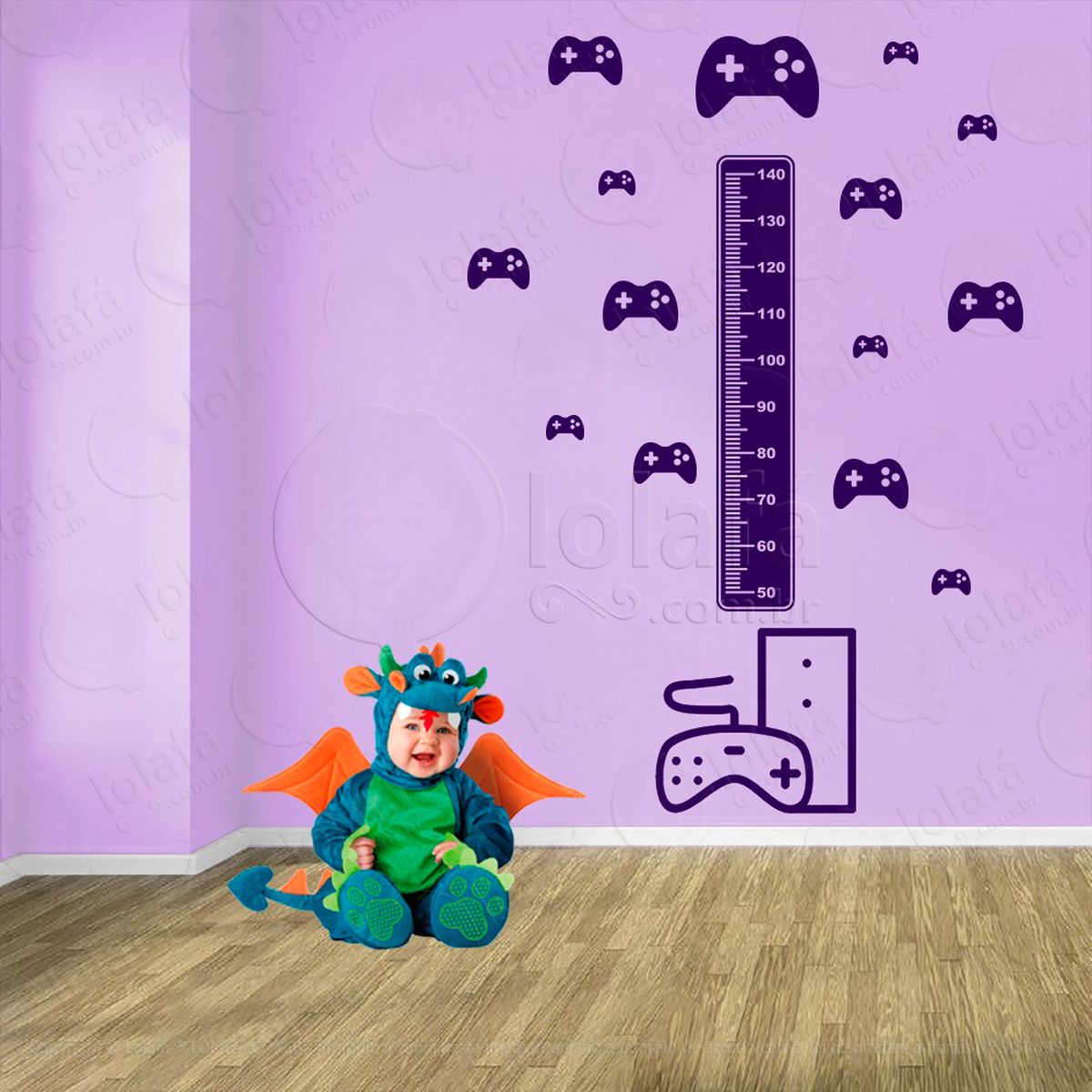 vídeo game e controles adesivo régua de crescimento infantil, medidor de altura para quarto, porta e parede - mod:705