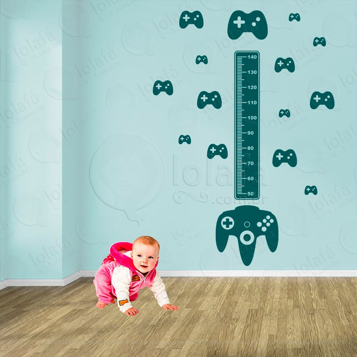 vídeo game e controles adesivo régua de crescimento infantil, medidor de altura para quarto, porta e parede - mod:708