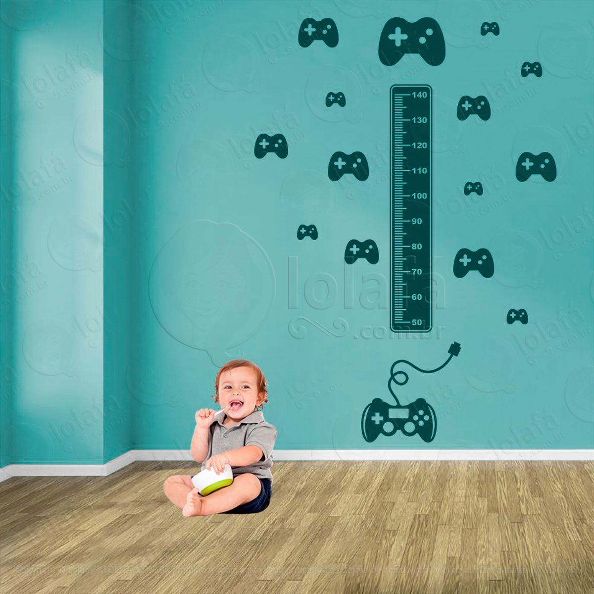 vídeo game e controles adesivo régua de crescimento infantil, medidor de altura para quarto, porta e parede - mod:712