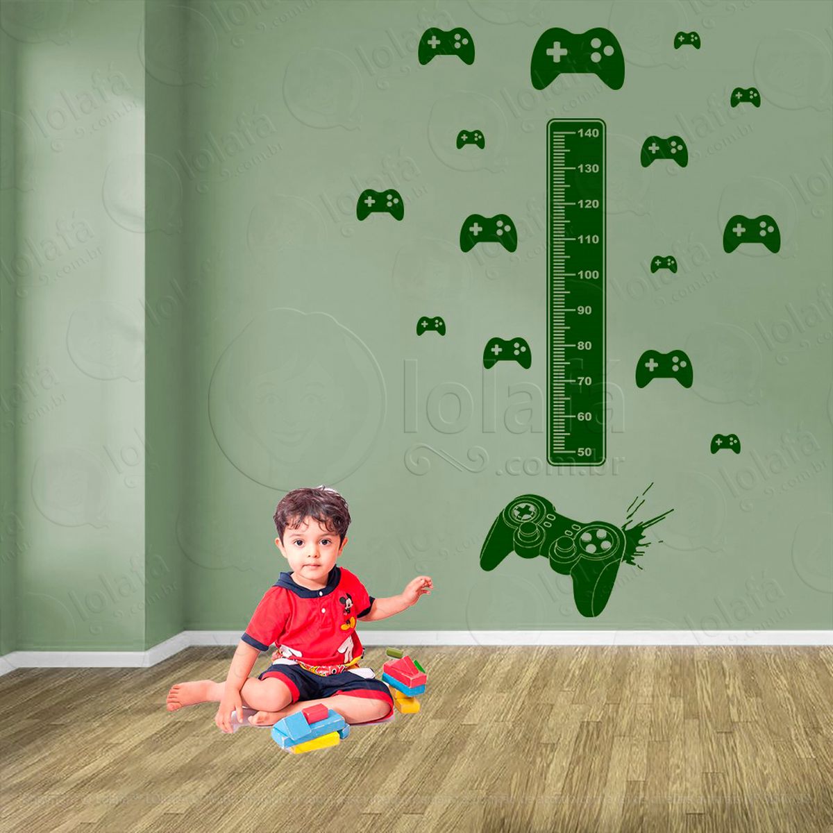 vídeo game e controles adesivo régua de crescimento infantil, medidor de altura para quarto, porta e parede - mod:713