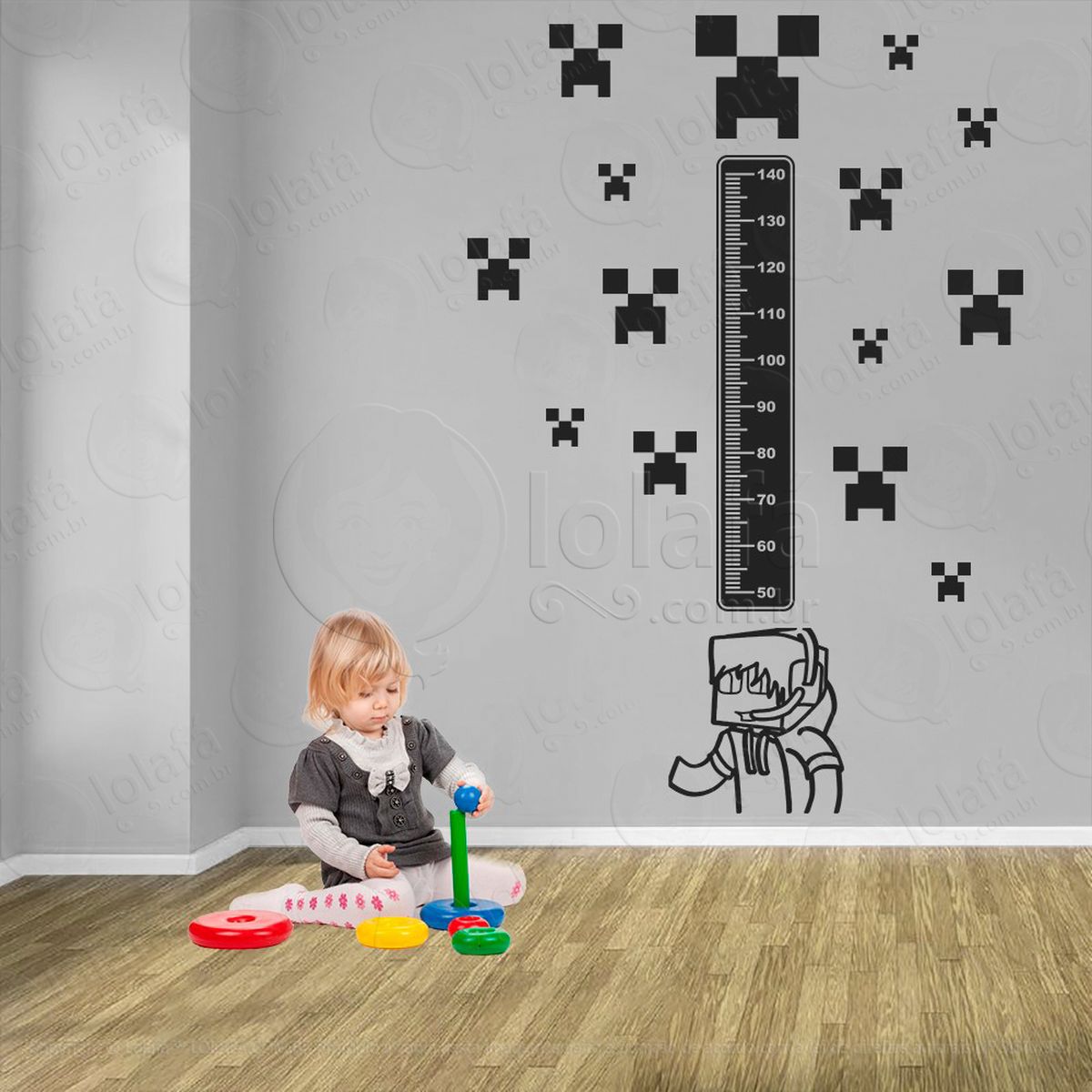 minecraft e minecraft adesivo régua de crescimento infantil, medidor de altura para quarto, porta e parede - mod:726