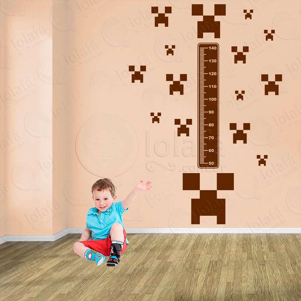 minecraft e minecraft adesivo régua de crescimento infantil, medidor de altura para quarto, porta e parede - mod:728