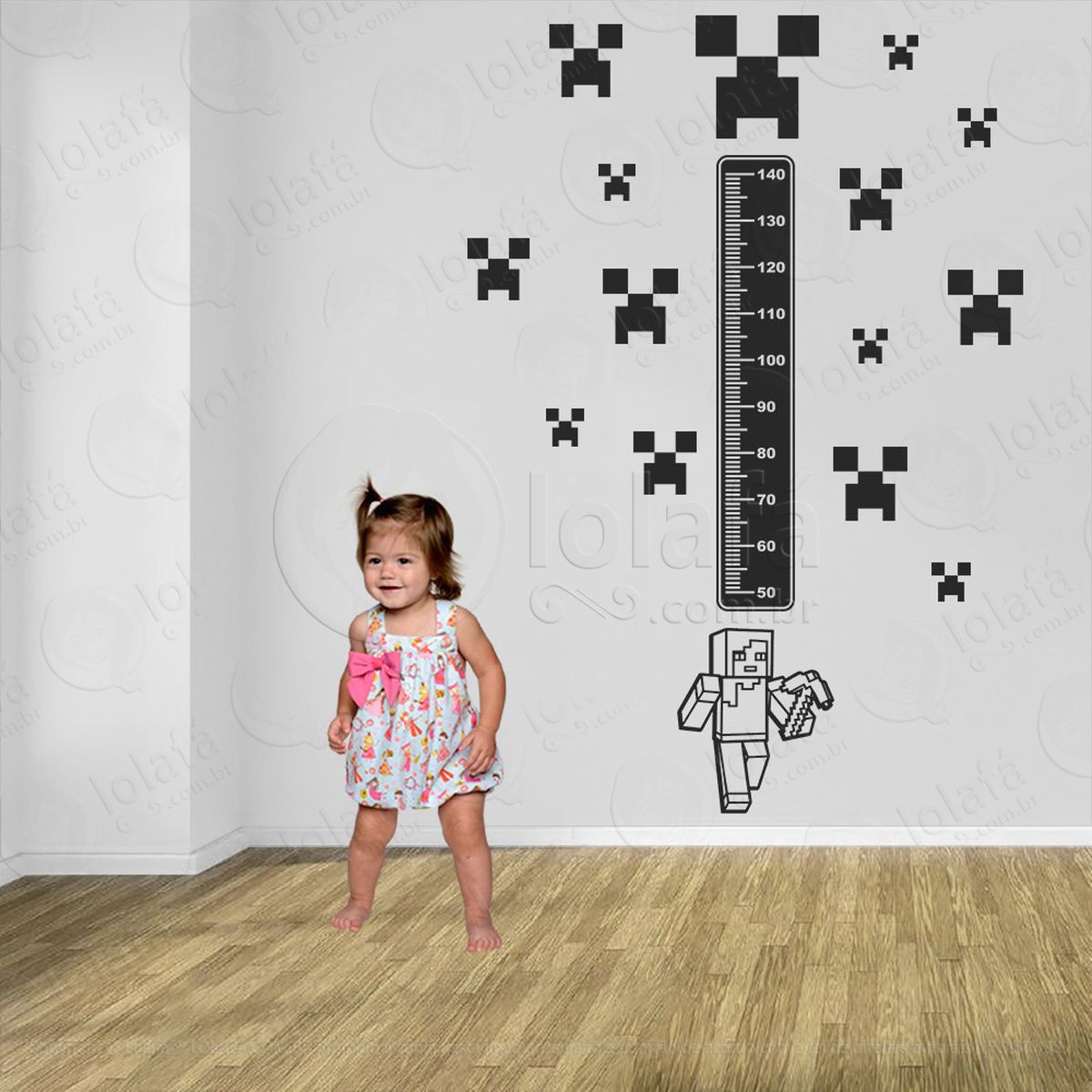 minecraft e minecraft adesivo régua de crescimento infantil, medidor de altura para quarto, porta e parede - mod:730