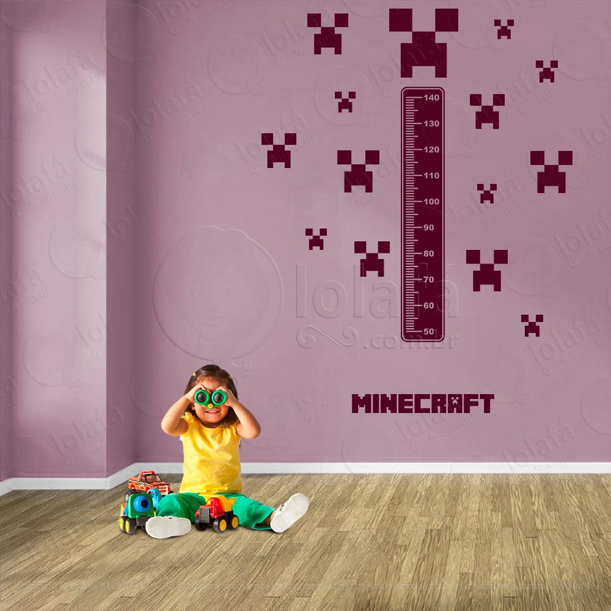 minecraft e minecraft adesivo régua de crescimento infantil, medidor de altura para quarto, porta e parede - mod:731