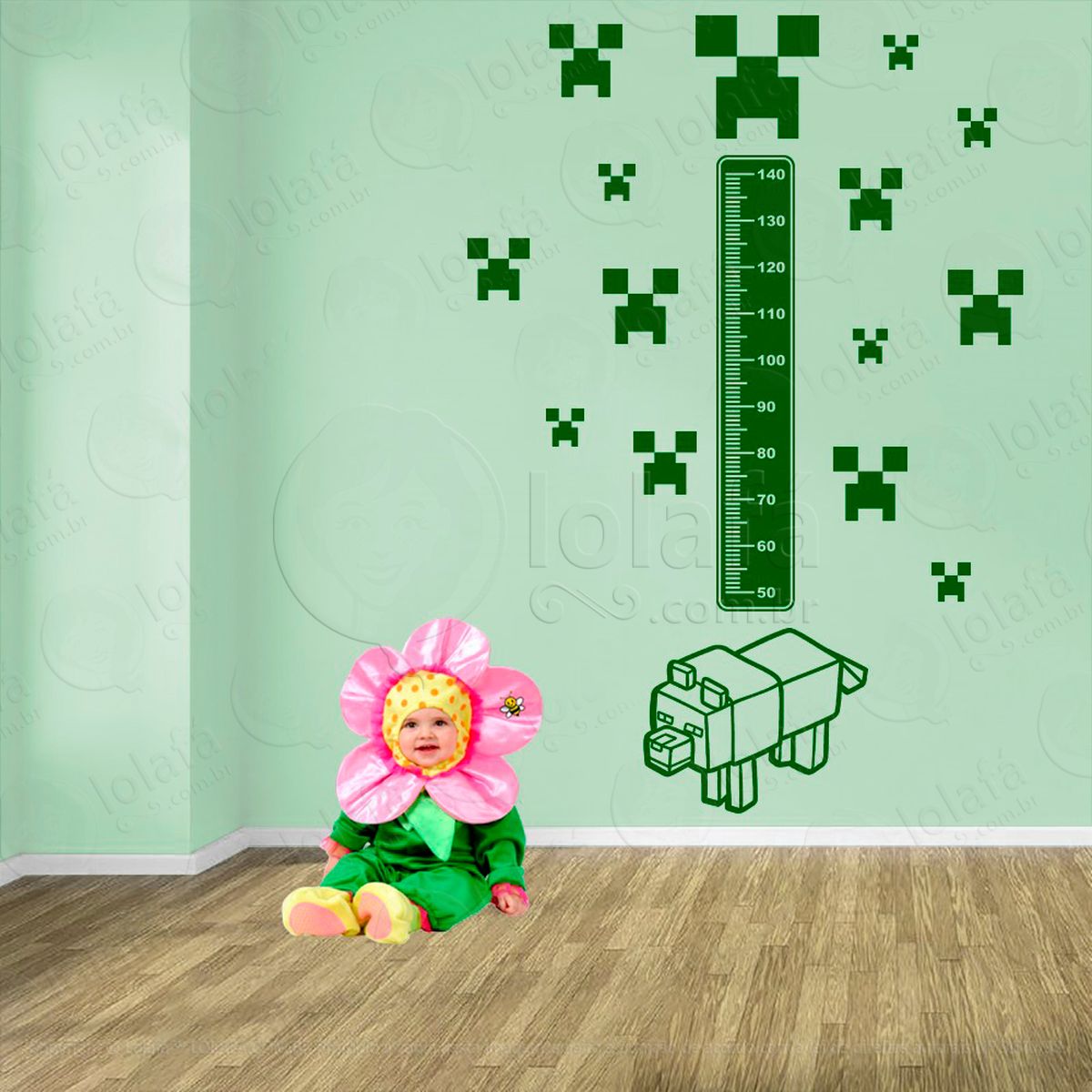 minecraft e minecraft adesivo régua de crescimento infantil, medidor de altura para quarto, porta e parede - mod:736