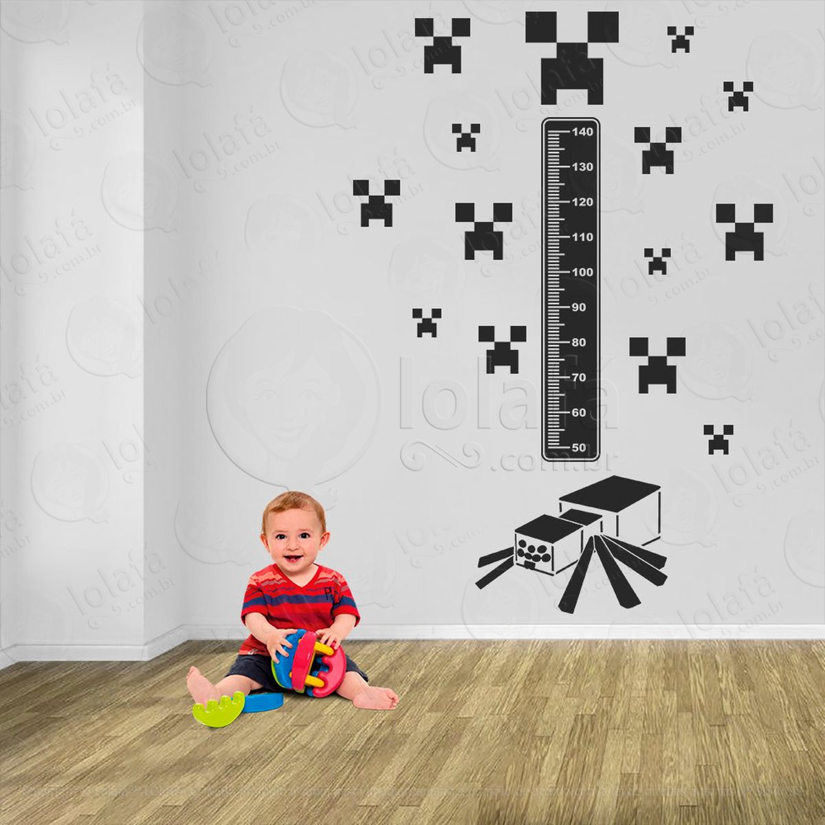 minecraft e minecraft adesivo régua de crescimento infantil, medidor de altura para quarto, porta e parede - mod:737