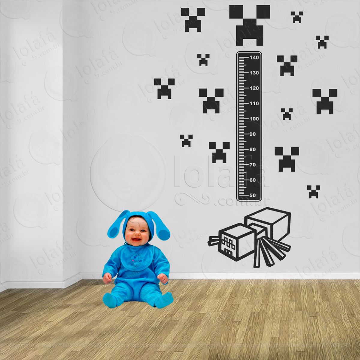 minecraft e minecraft adesivo régua de crescimento infantil, medidor de altura para quarto, porta e parede - mod:740