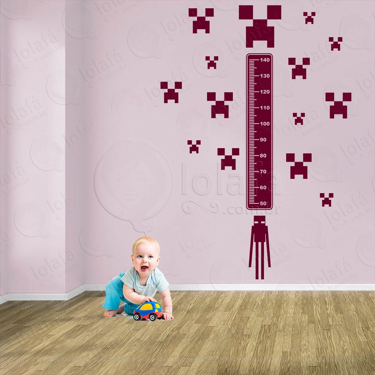 minecraft e minecraft adesivo régua de crescimento infantil, medidor de altura para quarto, porta e parede - mod:744