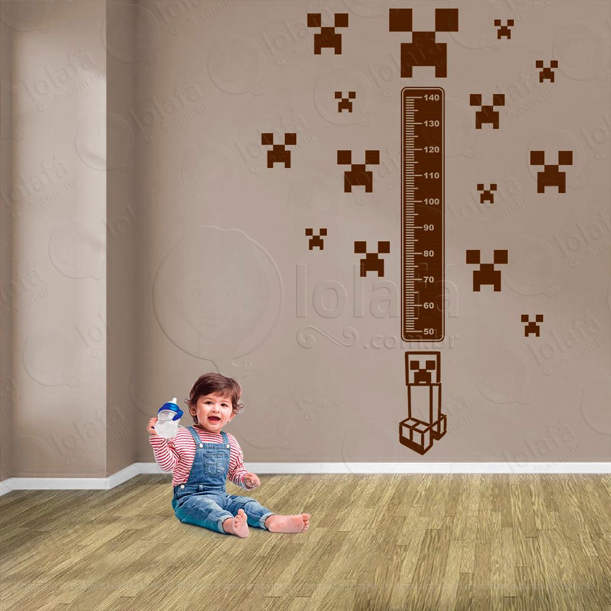 minecraft e minecraft adesivo régua de crescimento infantil, medidor de altura para quarto, porta e parede - mod:745