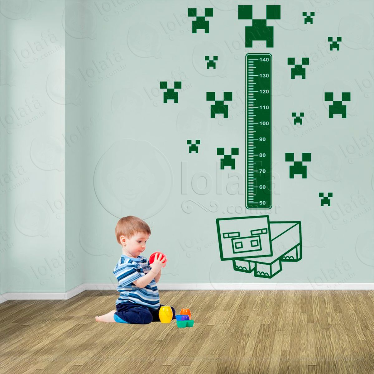 minecraft e minecraft adesivo régua de crescimento infantil, medidor de altura para quarto, porta e parede - mod:746