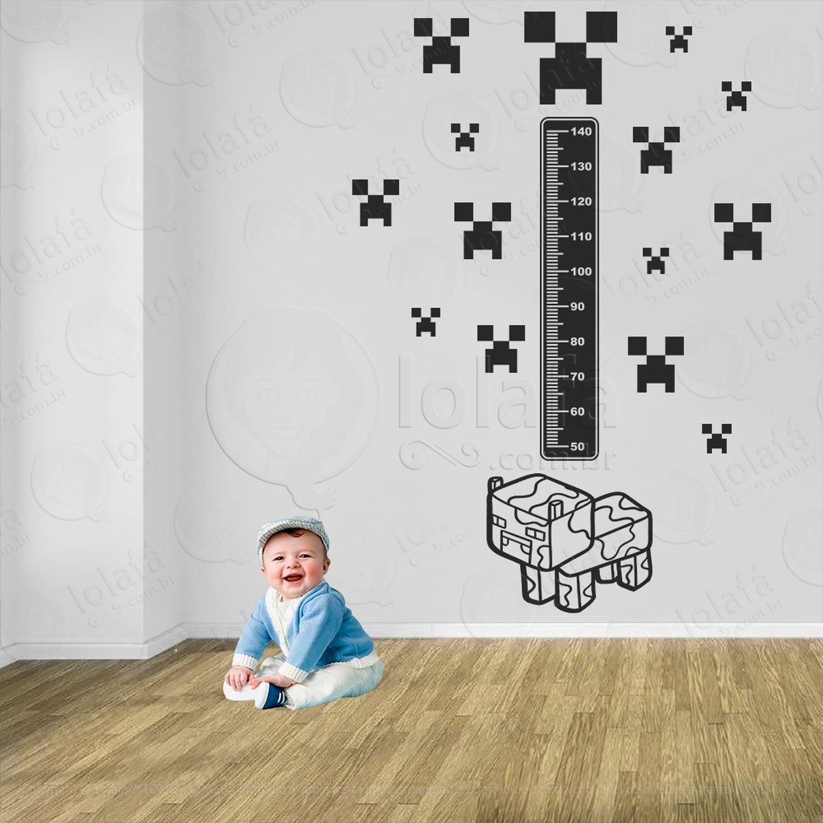 minecraft e minecraft adesivo régua de crescimento infantil, medidor de altura para quarto, porta e parede - mod:748