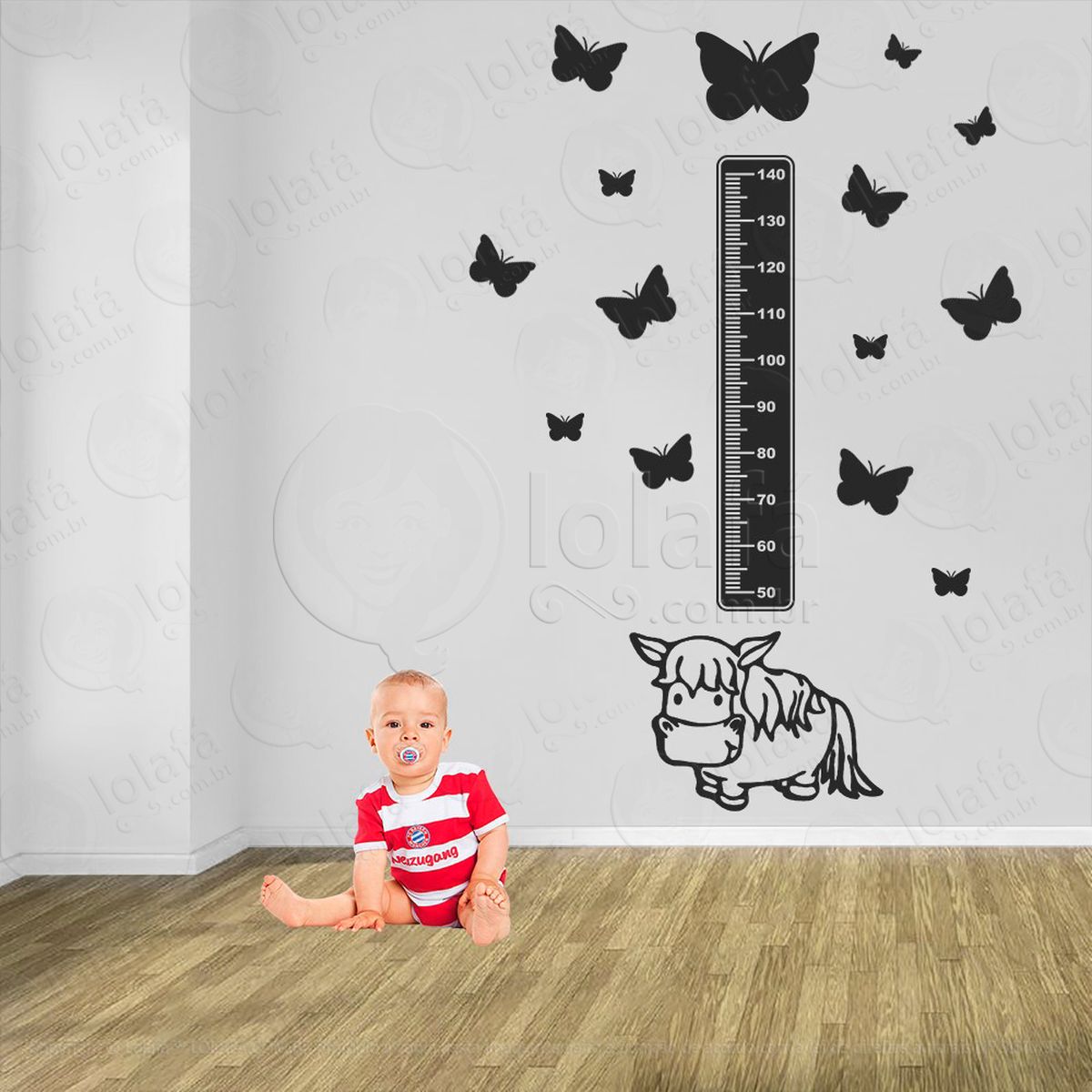 vaca e borboletas adesivo régua de crescimento infantil, medidor de altura para quarto, porta e parede - mod:804