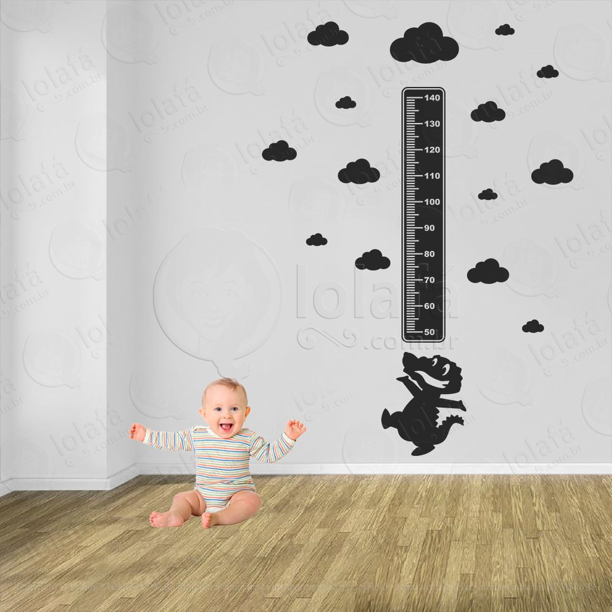 jacaré e nuvens adesivo régua de crescimento infantil, medidor de altura para quarto, porta e parede - mod:811
