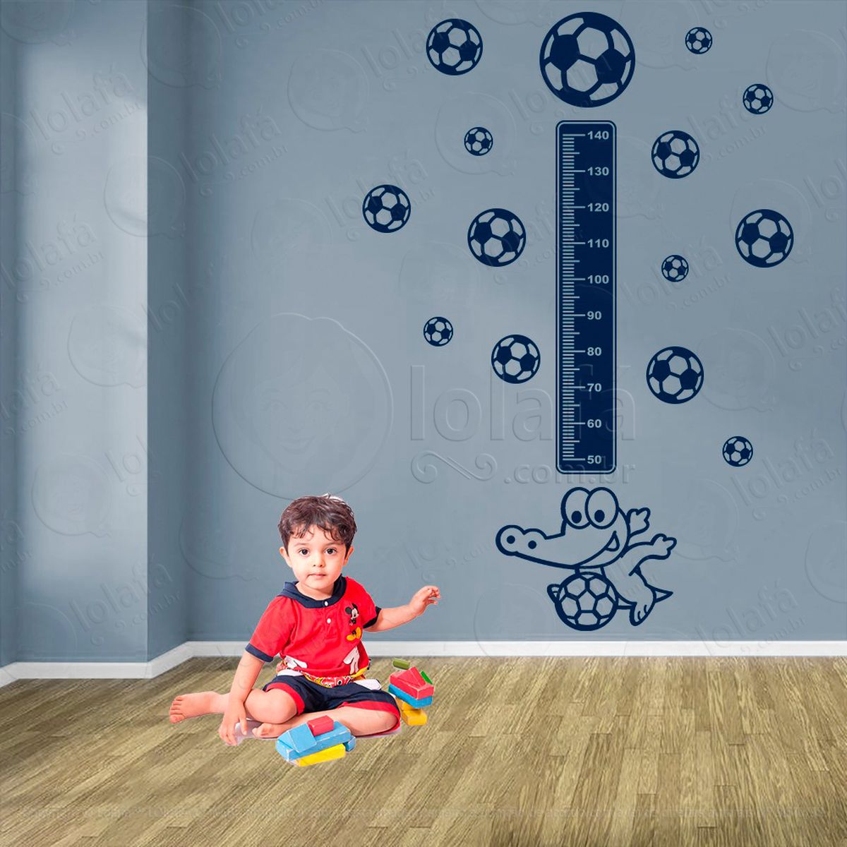 jacaré e bolas de futebol adesivo régua de crescimento infantil, medidor de altura para quarto, porta e parede - mod:813