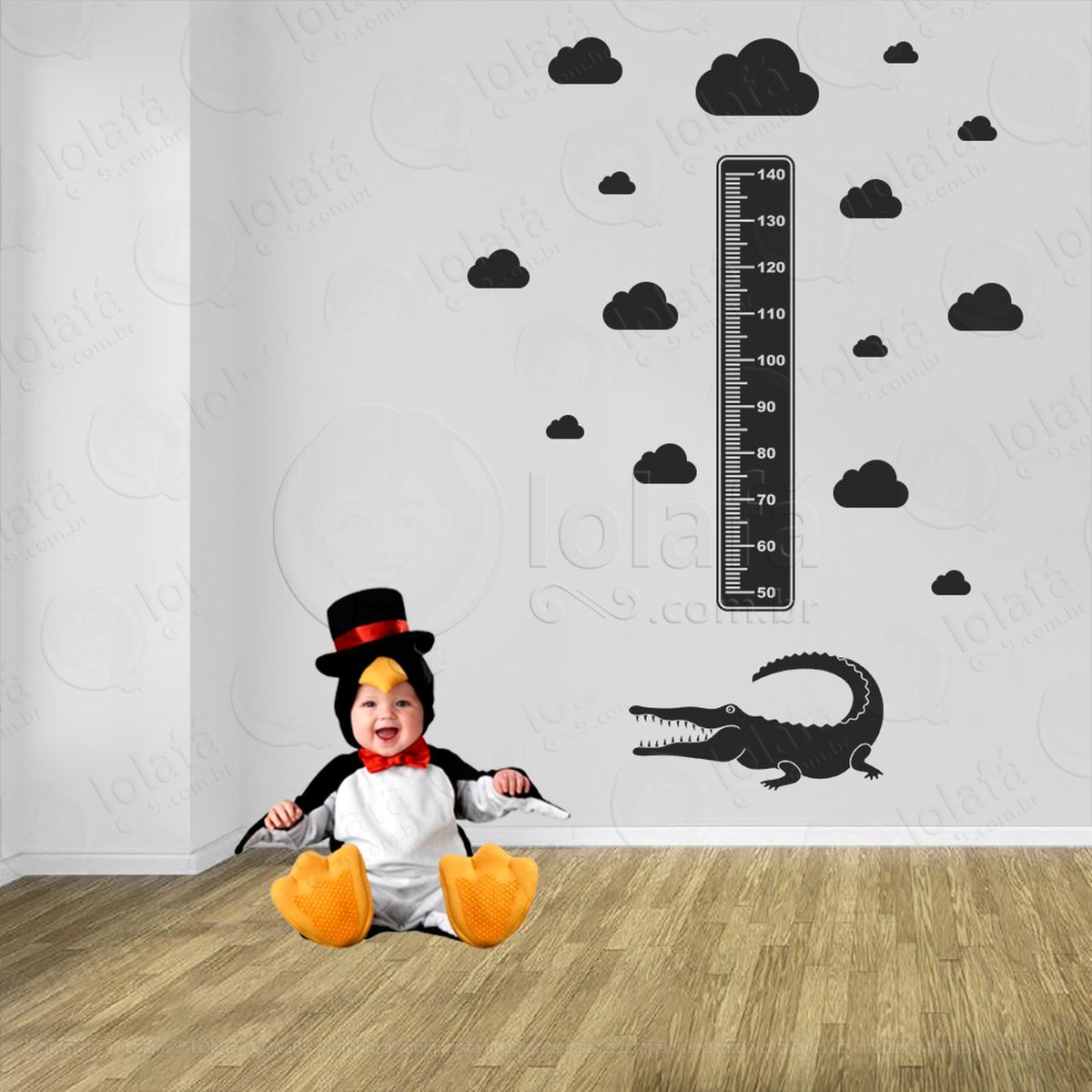 jacaré e nuvens adesivo régua de crescimento infantil, medidor de altura para quarto, porta e parede - mod:814