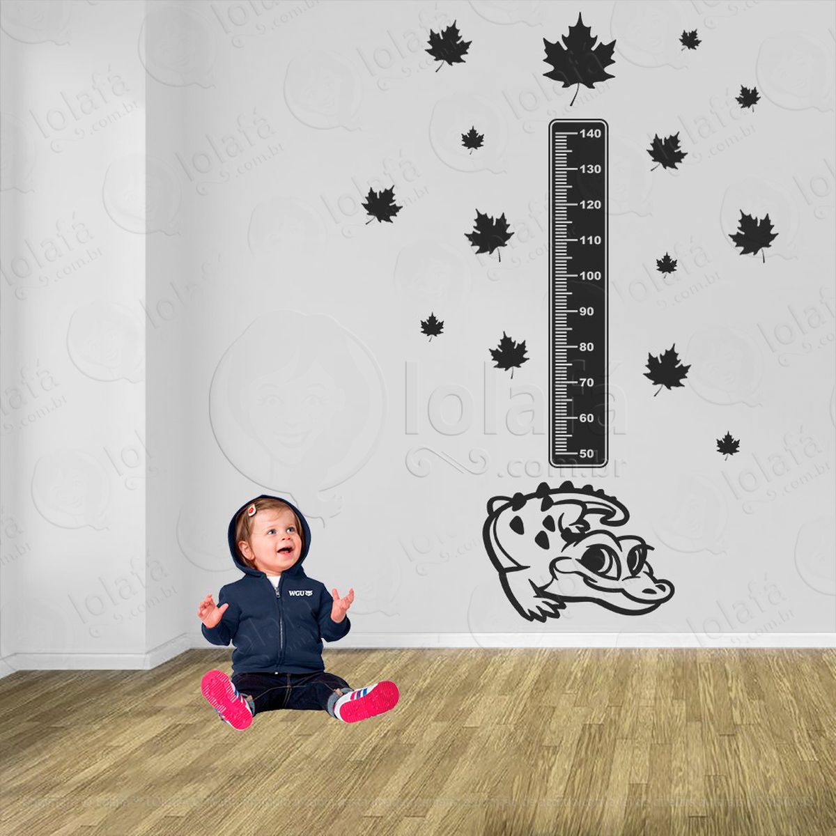 jacaré e folhas adesivo régua de crescimento infantil, medidor de altura para quarto, porta e parede - mod:815