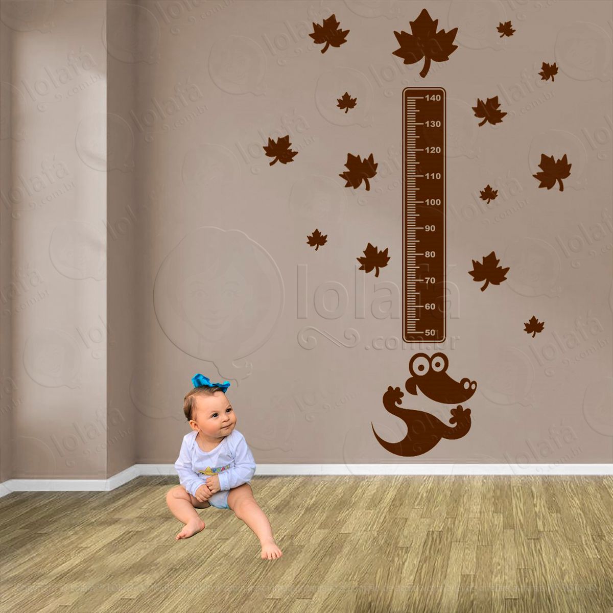 jacaré e folhas adesivo régua de crescimento infantil, medidor de altura para quarto, porta e parede - mod:819