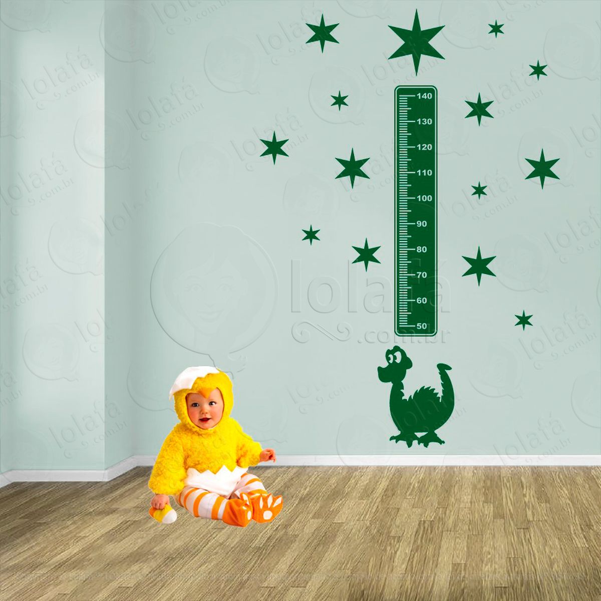 dinossauro e estrelas adesivo régua de crescimento infantil, medidor de altura para quarto, porta e parede - mod:820