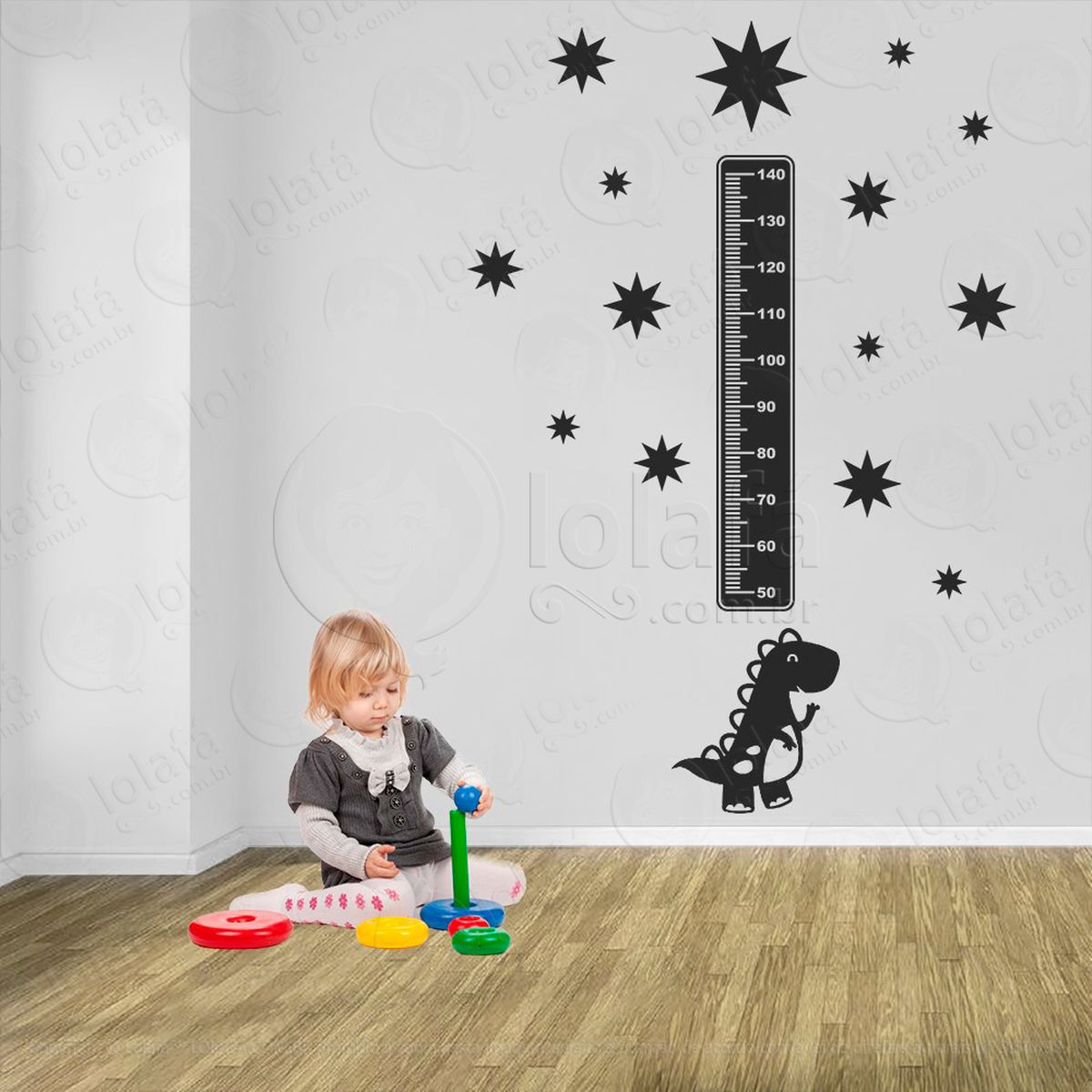 dinossauro e estrelas adesivo régua de crescimento infantil, medidor de altura para quarto, porta e parede - mod:826