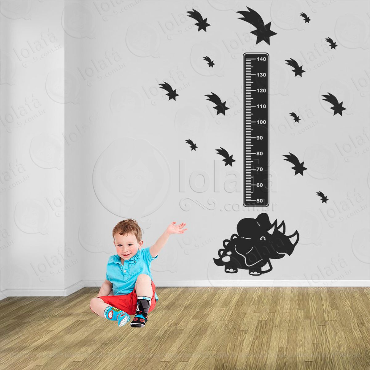 dinossauro e estrelas adesivo régua de crescimento infantil, medidor de altura para quarto, porta e parede - mod:828