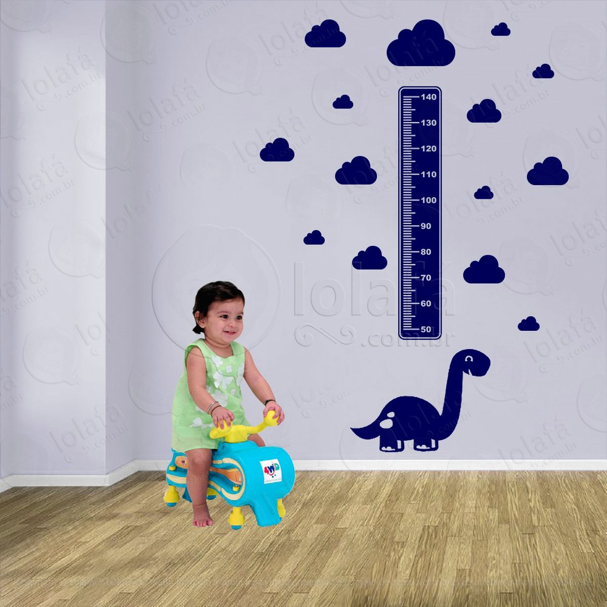 dinossauro e nuvens adesivo régua de crescimento infantil, medidor de altura para quarto, porta e parede - mod:829