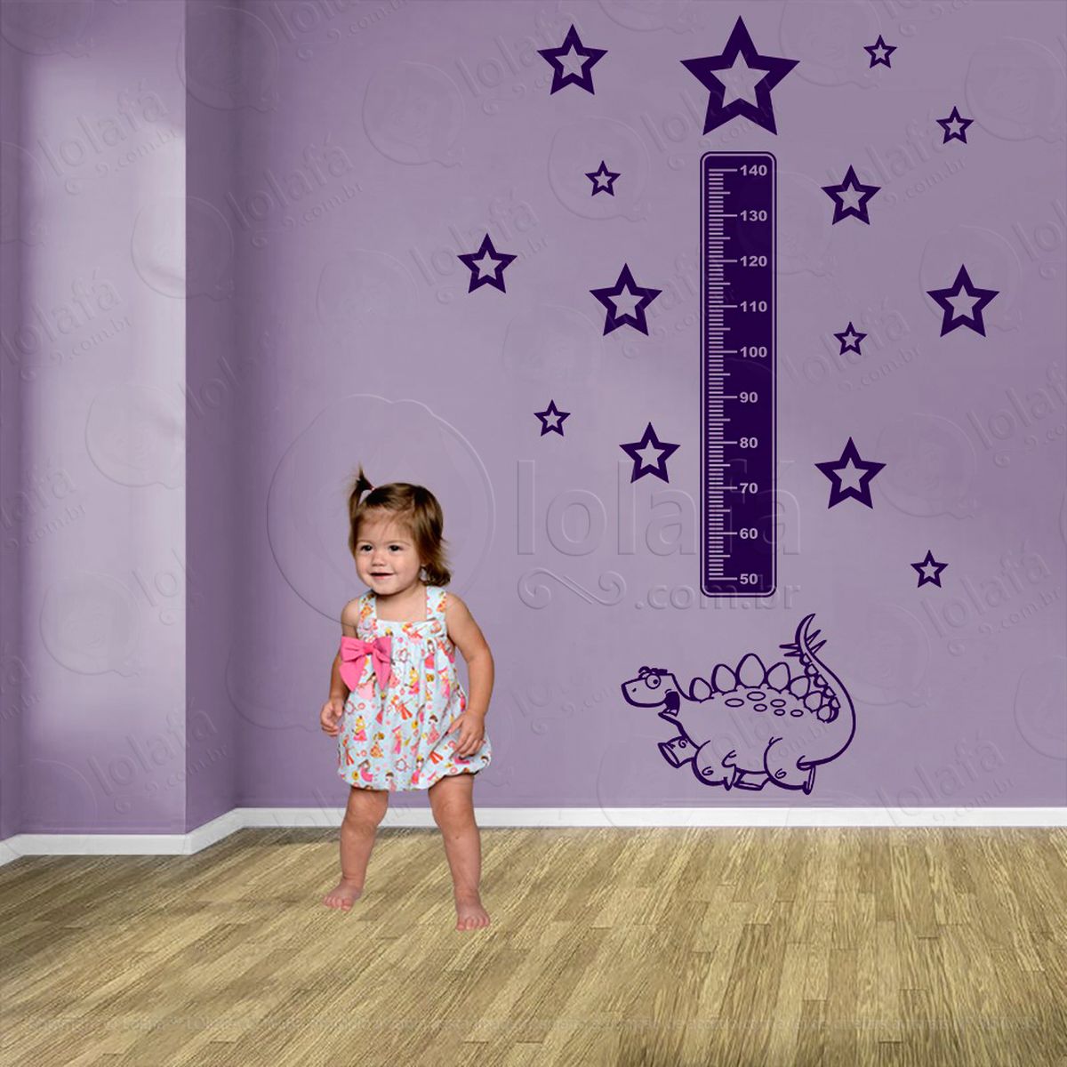 dinossauro e estrelas adesivo régua de crescimento infantil, medidor de altura para quarto, porta e parede - mod:830