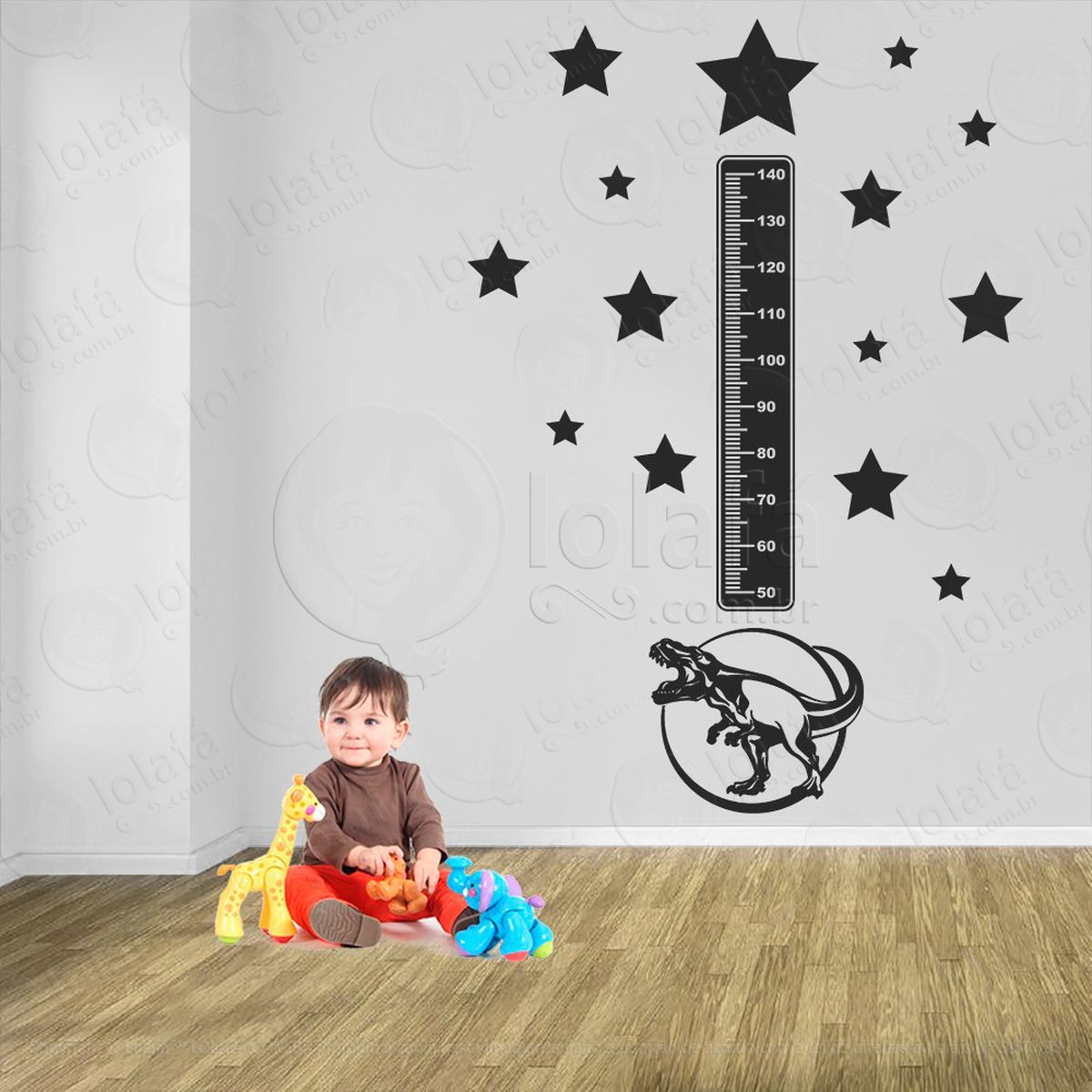 dinossauro e estrelas adesivo régua de crescimento infantil, medidor de altura para quarto, porta e parede - mod:832