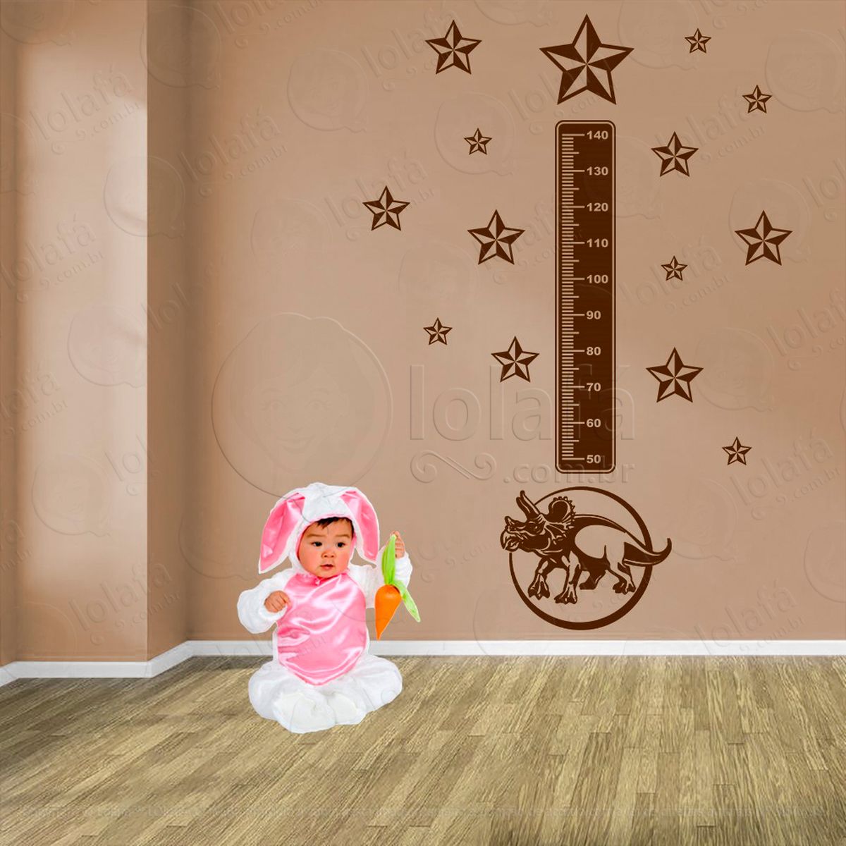 dinossauro e estrelas adesivo régua de crescimento infantil, medidor de altura para quarto, porta e parede - mod:834
