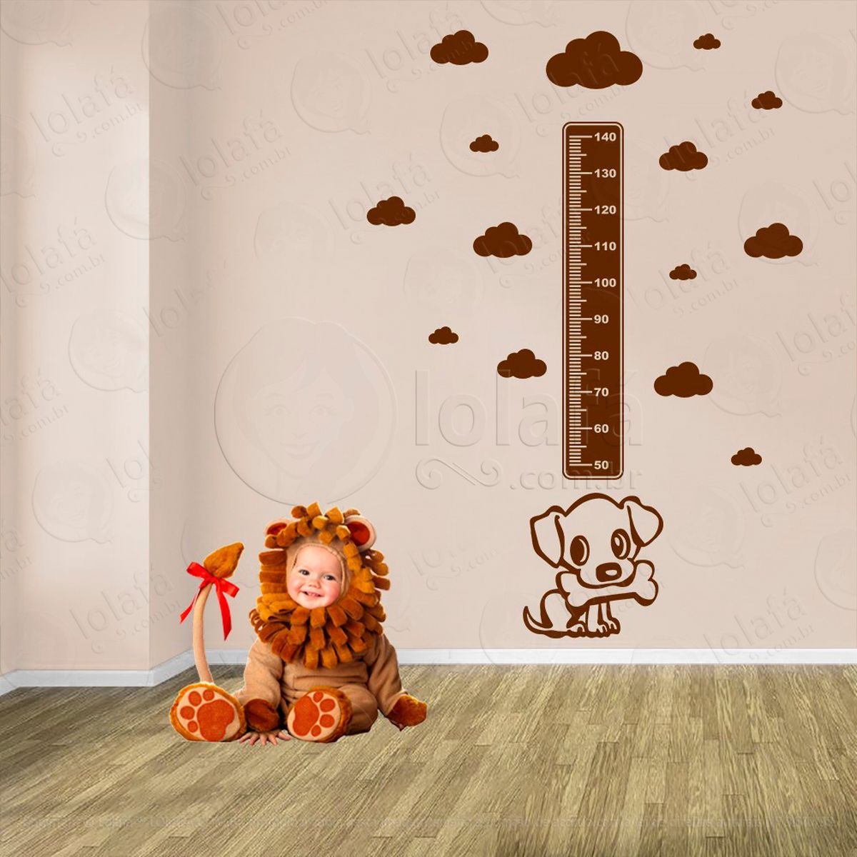 cachorro e nuvens adesivo régua de crescimento infantil, medidor de altura para quarto, porta e parede - mod:838