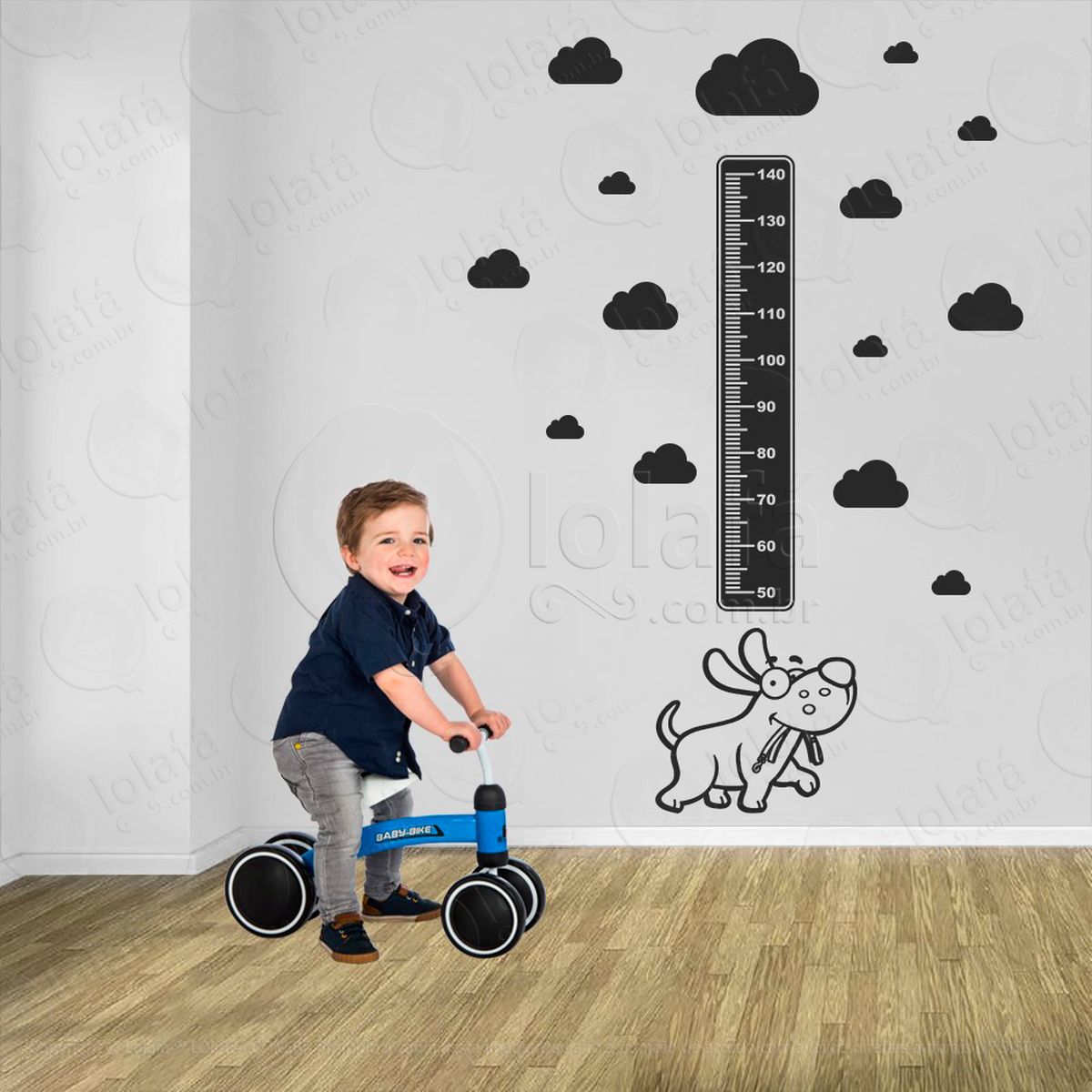 cachorro e nuvens adesivo régua de crescimento infantil, medidor de altura para quarto, porta e parede - mod:842