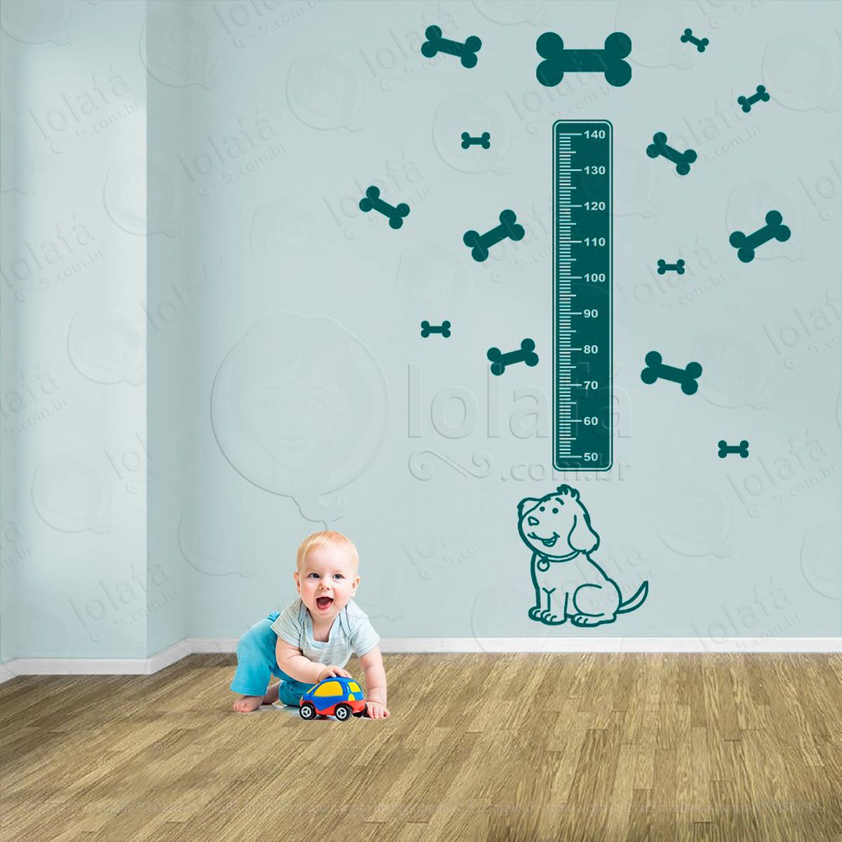 cachorro e ossos adesivo régua de crescimento infantil, medidor de altura para quarto, porta e parede - mod:844