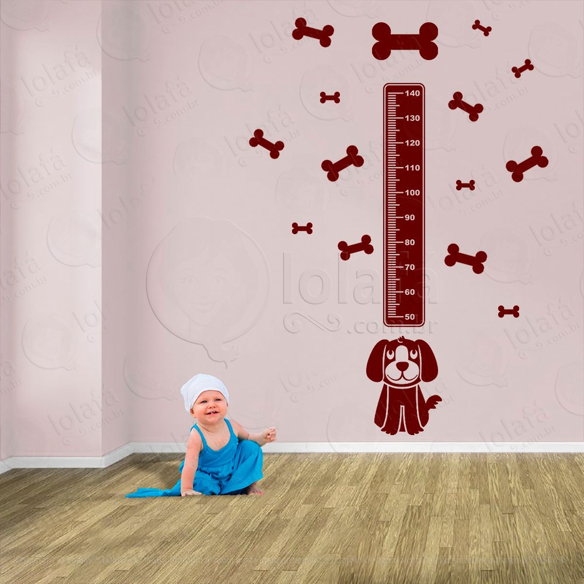 cachorro e ossos adesivo régua de crescimento infantil, medidor de altura para quarto, porta e parede - mod:852