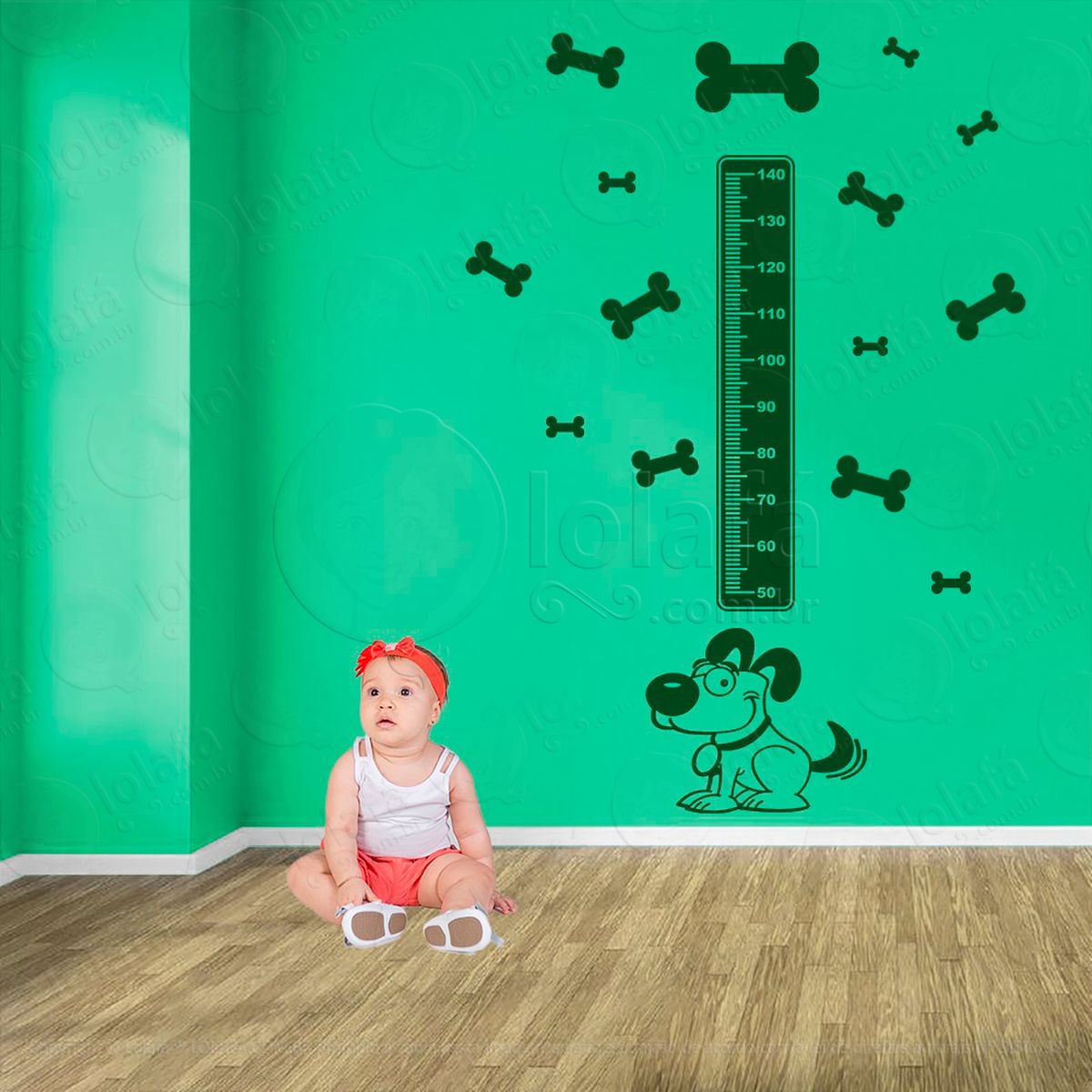cachorro e ossos adesivo régua de crescimento infantil, medidor de altura para quarto, porta e parede - mod:857