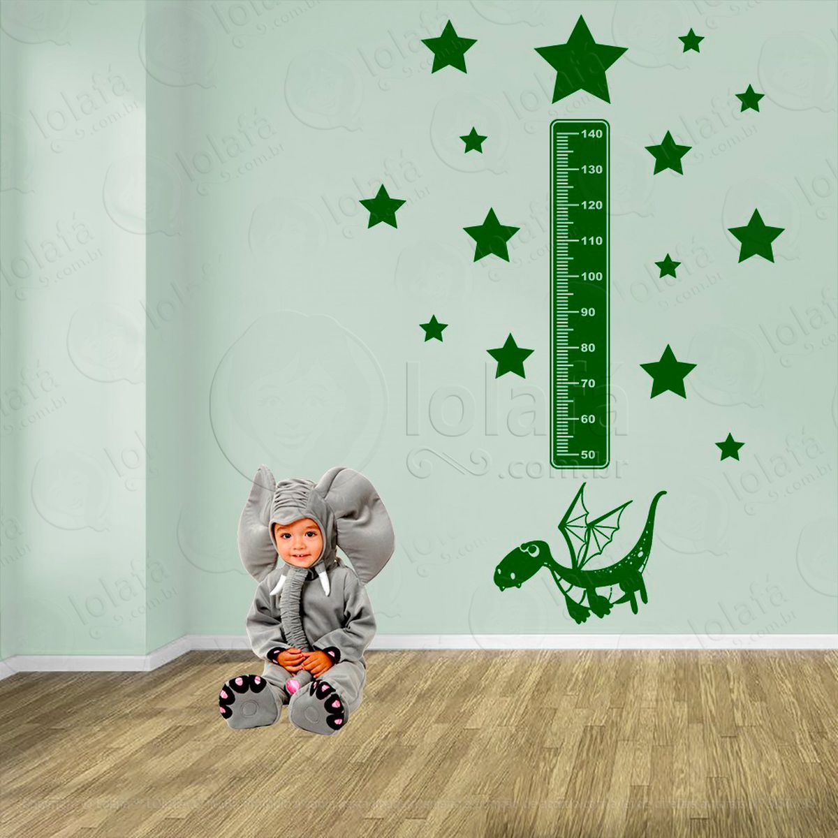 dragão e estrelas adesivo régua de crescimento infantil, medidor de altura para quarto, porta e parede - mod:864