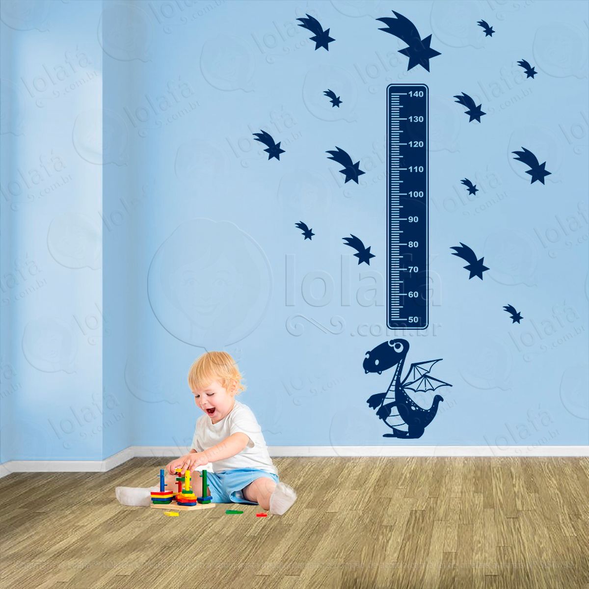 dragão e estrelas adesivo régua de crescimento infantil, medidor de altura para quarto, porta e parede - mod:868