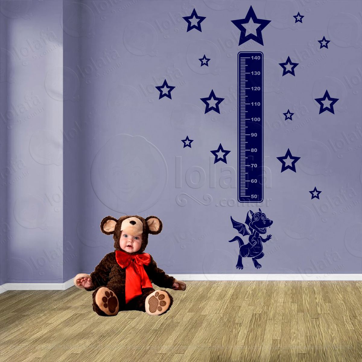 dragão e estrelas adesivo régua de crescimento infantil, medidor de altura para quarto, porta e parede - mod:870