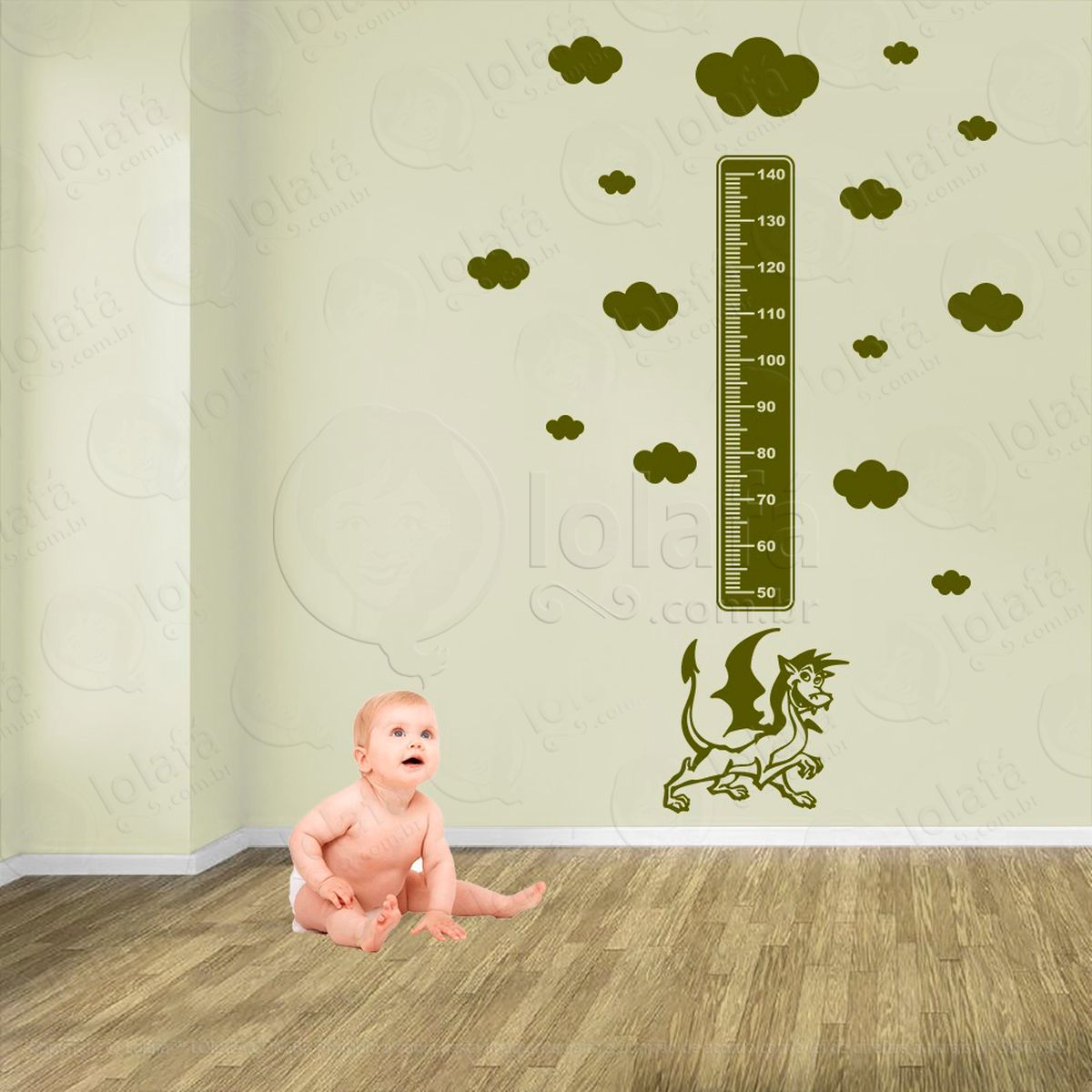 dragão e nuvens adesivo régua de crescimento infantil, medidor de altura para quarto, porta e parede - mod:871