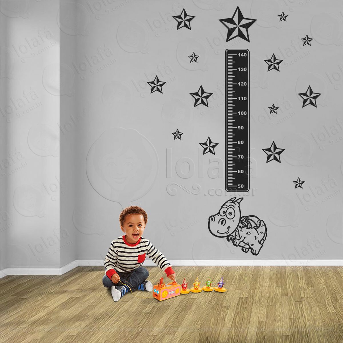 dragão e estrelas adesivo régua de crescimento infantil, medidor de altura para quarto, porta e parede - mod:874