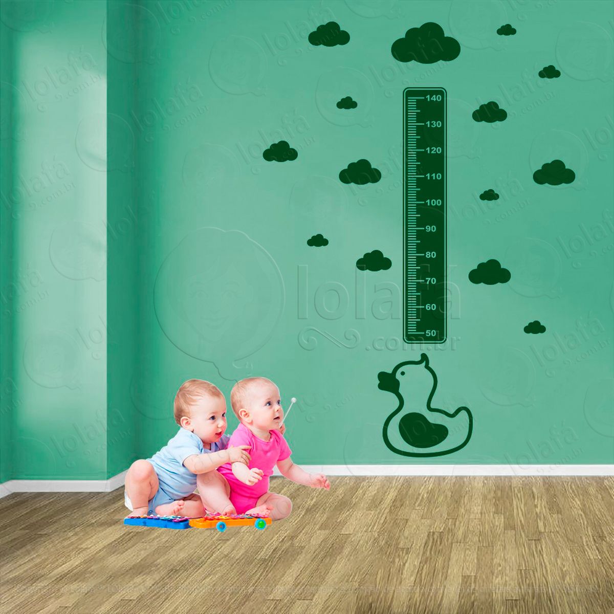 pato e nuvens adesivo régua de crescimento infantil, medidor de altura para quarto, porta e parede - mod:875